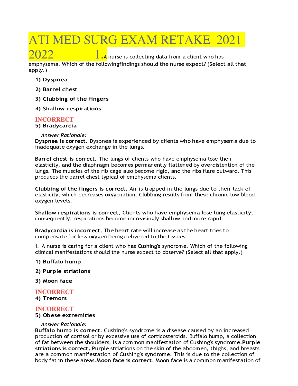 Preview image for ATI MED SURG EXAM RETAKE  2021 2022  QUESTIONS WITH VERIFIED ANSWERS